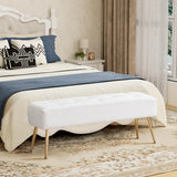 Furnimart Upholstered Tufted White Bench Ottoman with Padded Seat, Footrest Foot Stool with Sturdy Metal Leg, White Leather Bench for Bedroom Living Room Entryway Furnimart