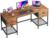 Huuger 63 Inch Computer Desk with 4 Drawers, Office Desk with Mesh Shelf, Gaming Desk, Large Storage, Writing Desk Work Desk for Home Office, Study, Bedroom, Work from Home, Rustic Brown Huuger