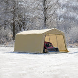 ShelterLogic 10' x 20' x 8' Peak Style Roof Instant Garage Carport Car Canopy with Steel Frame and Waterproof UV-Treated Cover, Sandstone ShelterLogic