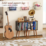 Yuzehuaza Record Player Stand with Storage up to 100 Albums,Small Vinyl Record Holder with Adjustable Divider, Retro Record Player Table with Wood Legs,Book/LP Record Shelf for Living Room Bedroom Yuzehuaza