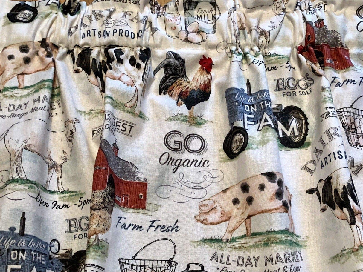 Farmhouse Valance Country Decor Dairy Farm Cow Topper Barn Wedding Decor Barn Pig Home Decor Cotton Window Treatment 43W x 14L Home LIving Curtain Gift Idea Housewarming Generic