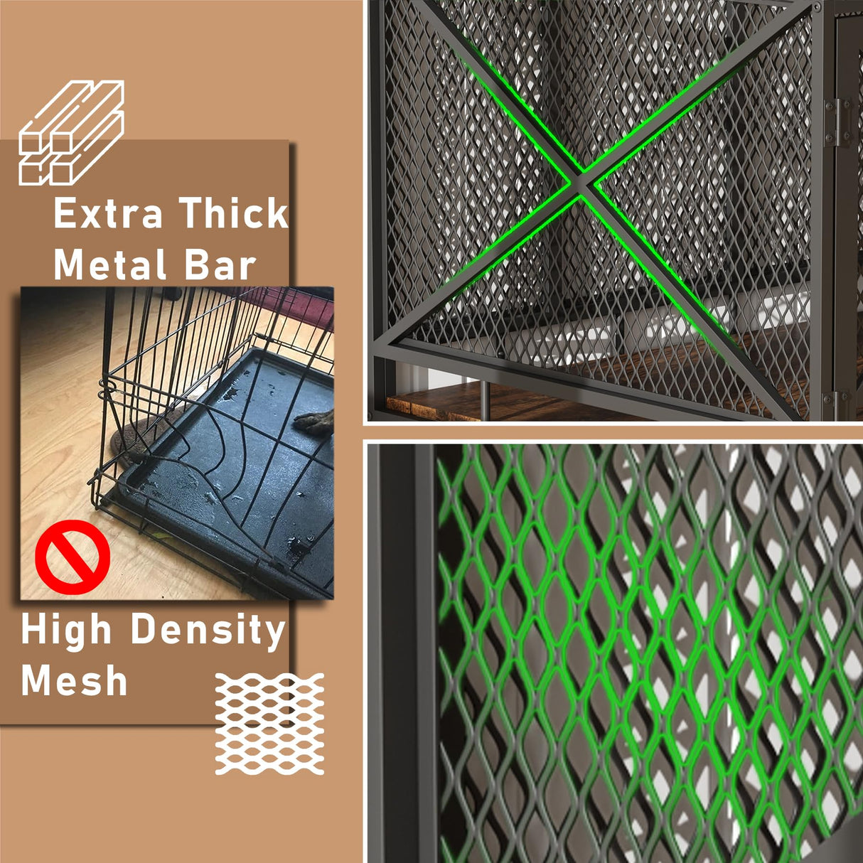 Dog Crate Furniture, Dog Kennel for Small Medium Large Breed, Heavy Duty 43" Large Corner Dog Crate, Indoor Pet Cage with Side Door (Retro Brown) ZOPEND