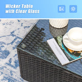 Greesum 5 Piece Patio Conversation Set Wicker Rattan Furniture Outdoor Sofa with Cushions,Pillows & Glass Table for Porch,Lawn and Yard,Beige Greesum