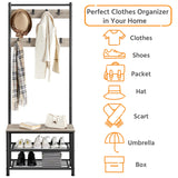 Yaheetech Coat Rack, Hall Tree with Shoe Bench, Entryway Shoe Storage with Coat Rack Stand, 9 Movable Hooks, Industrial Entryway Furniture, Gray Yaheetech