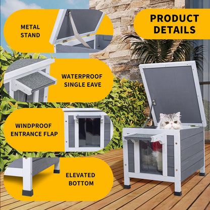 GEGURI Outdoor Cat House, Weatherproof Shelter for Ferrel Cats, Dogs, Rabbits Hutch with Elevated Floor, Asphalt Roof - WoodArtSupply