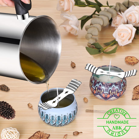 ABK Candle Making Pouring Pot, 1800ml/60oz Double Boiler Wax Melting Pot, 304 Stainless Steel Candle Making Pitcher with Heat-Resistant Handle and Dripless Pouring Spout Design,1Pc Spoon ABK