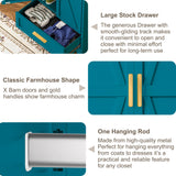 Baborokic Metal Wardrobe Cabinet with Hanging Rod, 71" Armoire Wardrobe Closet with 2 Drawers,Farmhouse Metal Clothing Storage Cabinets with Door and Adjustable Shelves for Bedroom,Laundry Room(Blue) Baborokic