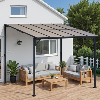 Devoko 10’x 10’ Gazebo for Patio, Lean to Gazebo Pergola on Clearance, Hardtop Wall-Mounted Gazebo with Awnings for Patio, Decks, Porch, Backyard
