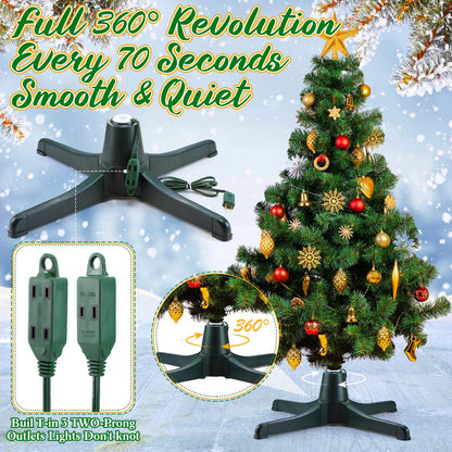 360 Degree Rotating Christmas Tree Stand for up to 7.5ft Artificial Tree Rotating Tree Stand Black Tree Revolving Stand Christmas Tree Turning Stand Xmas Tree Bases with 3 Built in Electrical Outlets