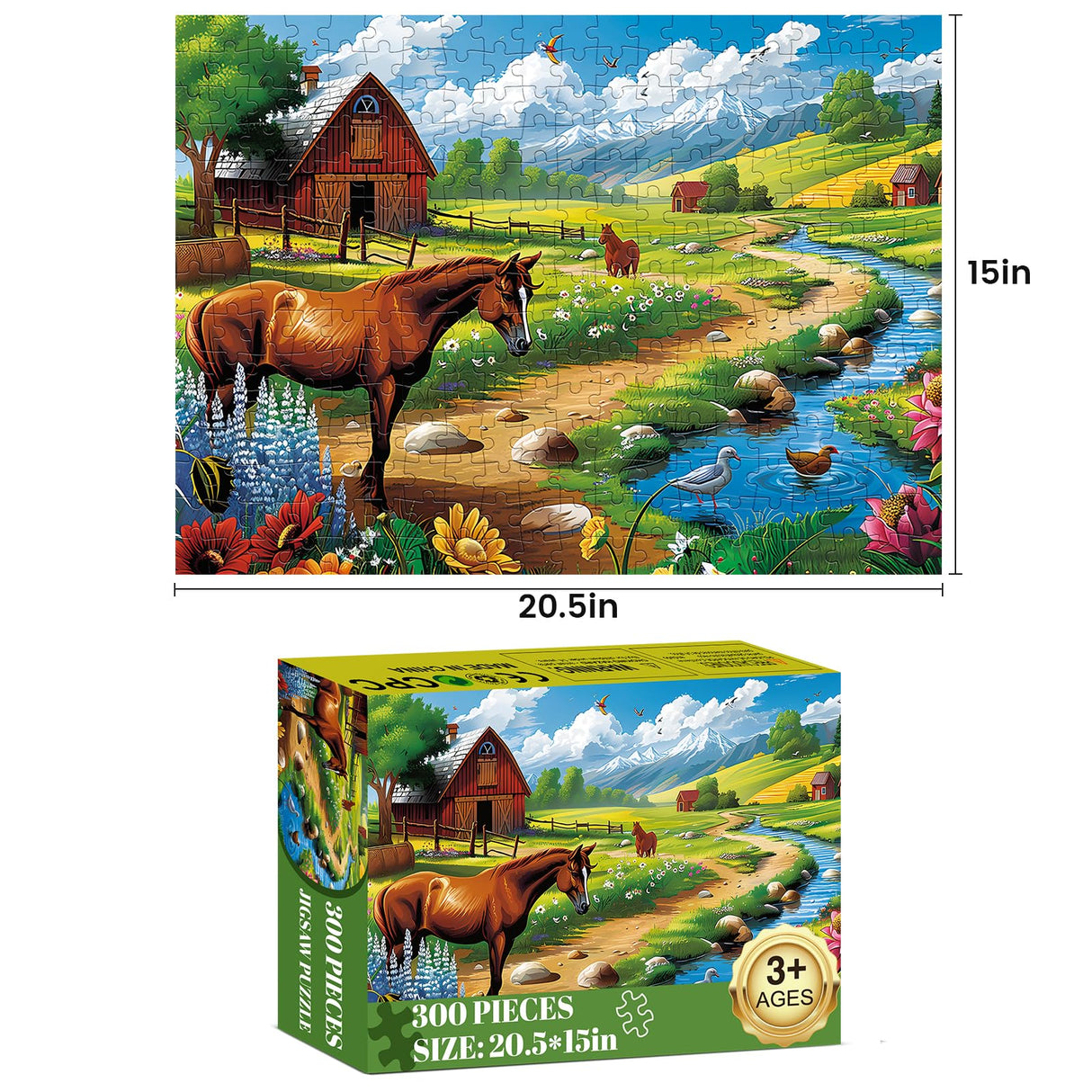 300 Pieces Puzzles for Adults Horse Puzzles Games Brain Teaser Thick Paper Animals Puzzles Pieces Fit Together Challenging Puzzles for Adult Children Elderly Gift Toy 20.5 x 15 in WSCXSC