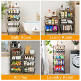 Gsiekare Fruit Vegetable Basket for Kitchen, 5 Tier Stackable Fruit Vegetable Storage Baskets with Wheels, Metal Wire Storage Basket Organizer Baskets for Kitchen, Pantry, Bathroom Gsiekare