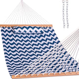 Lazy Daze Hammocks 12 FT Double Quilted Hammock with Spreader Bars and Detachable Pillow, 2 Person Hammock for Outdoor Patio Backyard Poolside, 450 LBS Weight Capacity, Blue Chevron Stripe Lazy Daze Hammocks