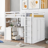 Harper & Bright Designs White Full Size Loft Bed with Desk, Wardrobe, and Storage Drawers Harper & Bright Designs