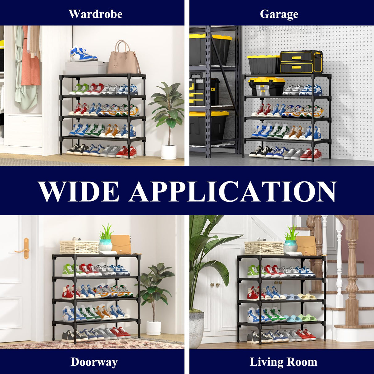 Kitsure Shoe Rack - Non-Woven Shoe Rack Shelf, Shoe Organizer for Closet, Entryway, Garage & Corridor, Stackable Shoe Shelves, X-Large, Black Kitsure