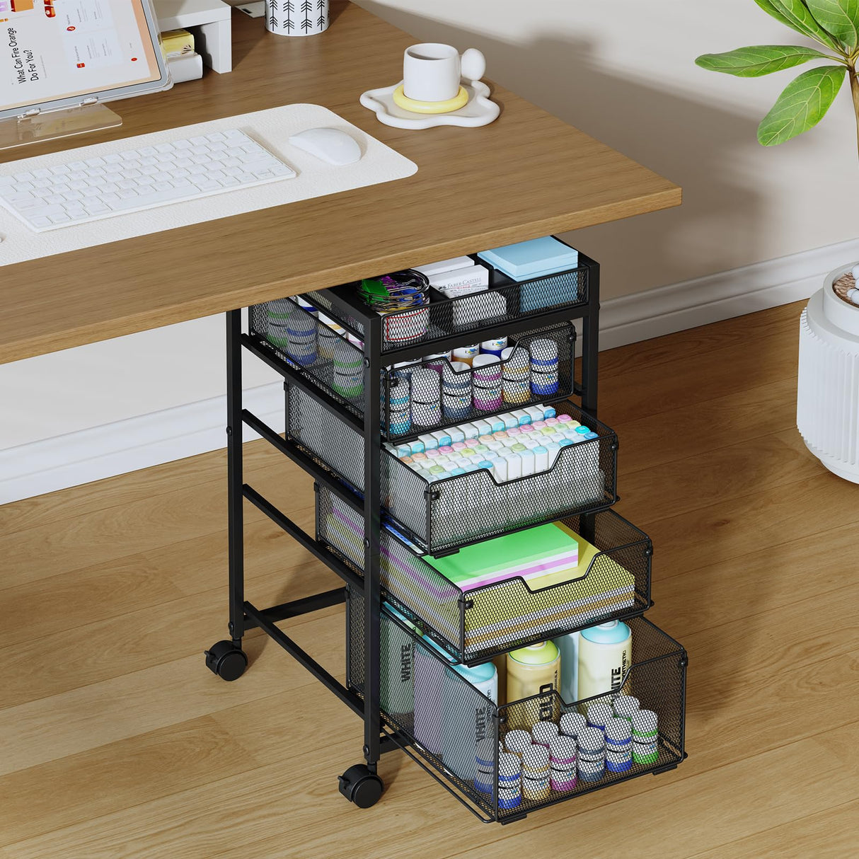 Rolling Utility Cart with 4 Drawers, Craft Organizer and Storage Carts with DIY Divider, Lockable Wheels Storage Organizer for Art Supplies, Store for Brushes & Paints & Artifacts & Small Parts Hayexiha