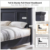 JXQTLINGMU Farmhouse Queen Wood Bed Frame with 52" Tall Headboard & Footboard, Platform Bedframe with Hidden Storage Drawers, Noiseless, No Box Spring Required, Antique Black JXQTLINGMU