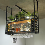 RAJYQODIS Hanging Metal Wine Rack with LED Light, 2 Tier Rustic Industrial Wine Glass Holder, Multifunctional Bar Liquor Bottle Display Storage, Wall Mounted/Hanging Installation (47.24in/120cm) RAJYQODIS