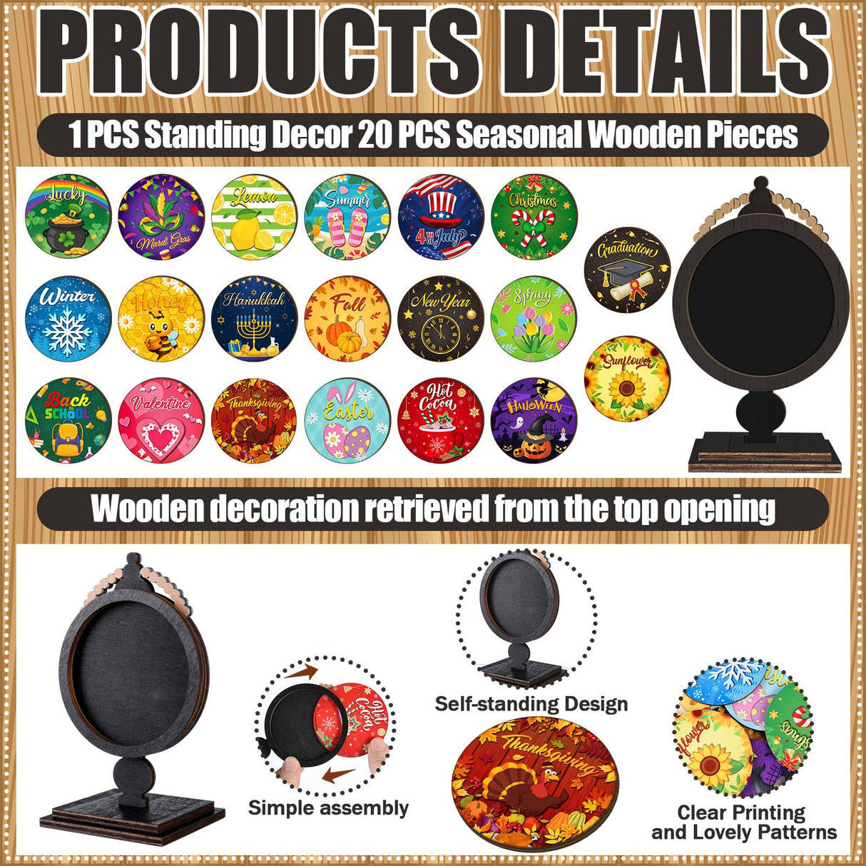 RattanView 21 Pcs Interchangeable Table Decor Wooden Seasonal Table Centerpieces Small Holiday Standing Sign Christmas Winter Home Decoration for Farmhouse Gifts RattanView