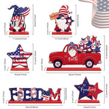 Qunclay 6 Pieces Patriotic Table Decor Memorial Day Table Decorations Wooden Gnome Freedom Truck Star 4th of July Table Signs for Veterans Day Independence Day Table Topper Decor Supplies (With Base) Qunclay