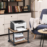 Cakokow Under Desk Printer Stand - 2-Tier Industrial Mobile Printer Table with Storage Shelf, Heavy Duty Wood Rolling Printer Cart with Wheels for Home and Office,Rustic Brown Cakokow