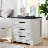 ACCOHOHO Farmhouse Nightstand with Charging Station, 24 Inch Wide End Table with 3 Large Drawers & Bar Handles, Rustic Wood Small Dresser Chest of Drawers for Bedroom, Living Room, Closet, Off White ACCOHOHO