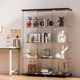 FANYUSHOW Glass Display Cabinet with 12 Shelves, 3 Columns and Lock, Extra Large DIY Curio Cabinets Quick-Install Style 5mm Tempered Glass Bookshelf for Living Room, Bedroom, Black FANYUSHOW