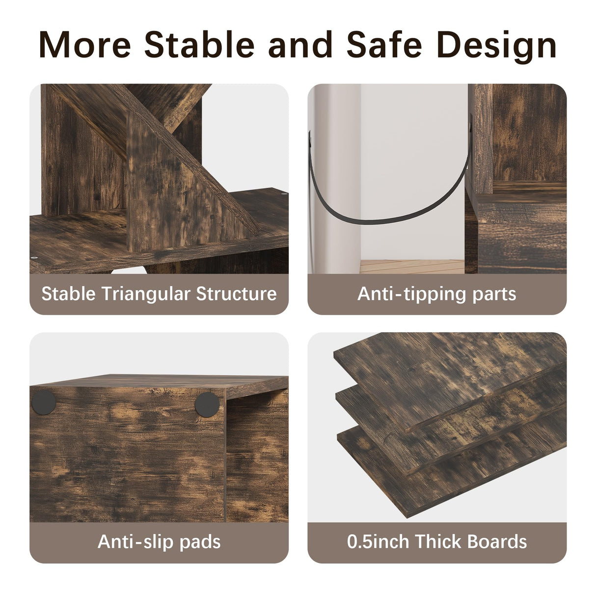 Azaeahom 8 Tier Tree Bookshelf, Wood Bookcase with Storage Cabinet, Modern Tall Narrow Bookshelves Organizer, Floor Standing Book Shelf for Bedroom/Living Room/Home Office/Corner (Brown, 8 Tier) Azaeahom