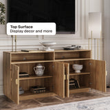 BELLEZE 65 Inch Fluted TV Stand, Mid Century Modern Entertainment Center with Storage Cabinets & Open Shelves, Media Console TV Cabinet with Adjustable Shelves for Living Room, Caramel Brown BELLEZE