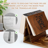3HQ Wooden Book Stand for Reading Rest, Acacia Triangle Book Holder with Cup, Glasses, Pen & Phone Holder, Book Nook Reading Valet for Book Lover Gifts 3HQ