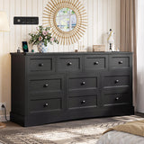 Hasuit Black Bedroom Dresser with 10 Drawers, 55.2" Long Drawer Dresser with Charging Station, Farmhouse Dresser Chest of Drawers, Large Wooden Storage Tower Organizer Dresser for Bedroom Living Room Hasuit