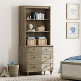 WAMPAT 72" Tall Bookcase Large Display Book Case Shelf with 3-Tier Open Book Shelfs, 3 Tier Farmhouse Style Bookshelf with 3 Drawers, Wood Bookshelves for Living Room or Study Room, Wash Grey WAMPAT