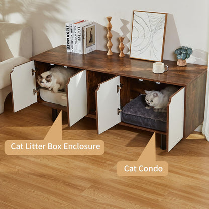 DOICAH Cat Litter Box Enclosure for 2 Cats, Hidden Cat Litter Box Furniture with Double Room,Indoor Cat Condo TV Stand, Double Litter Box Enclosure,Wooden Cat House,Litter Box Furniture