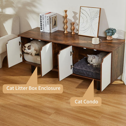 DOICAH Cat Litter Box Enclosure for 2 Cats, Hidden Cat Litter Box Furniture with Double Room,Indoor Cat Condo TV Stand, Double Litter Box Enclosure,Wooden Cat House,Litter Box Furniture - WoodArtSupply