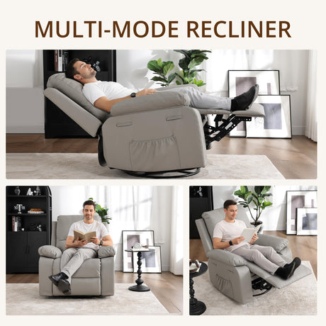 zzlay 360° Swivel Rocking Leather Recliner Chair for Adults, Overstuffed Manual Recliner with Spring Cushion, Glider Rocking Nursery Single Sofa with Side Pockets for Living Room, Beige zzlay