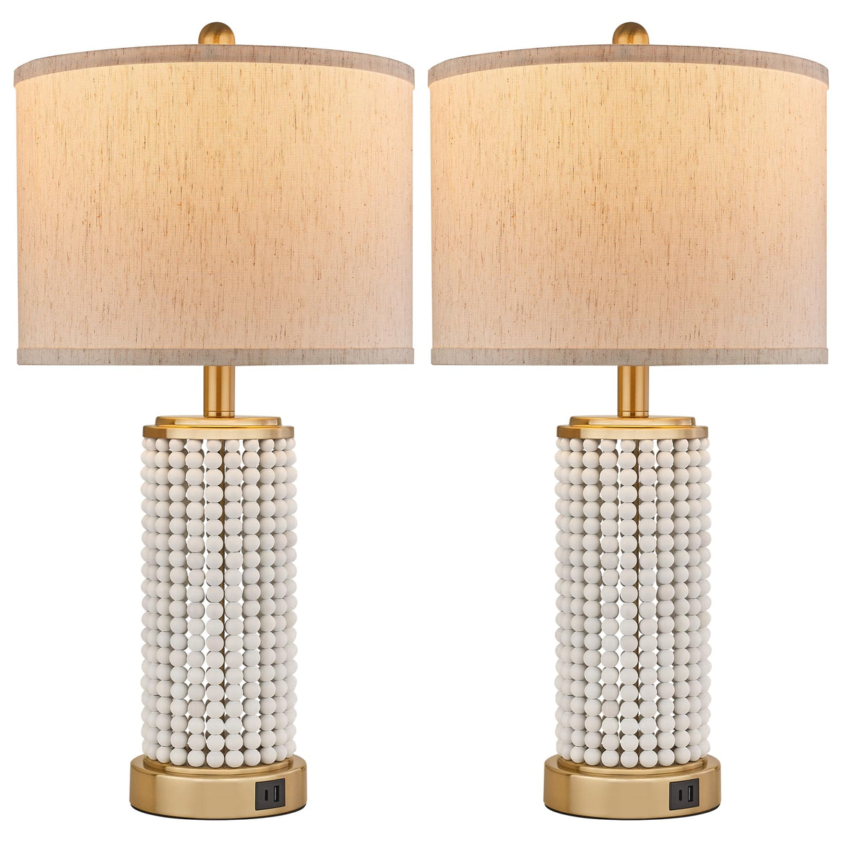 Reaketon 24.5" Farmhouse Table Lamp 3-Way Dimmable Touch Control Table Lamp Set of 2 with for Bedroom Wood Beaded Table Lamp for Living Room Rustic Nightstand Bedside Lamps(2 Bulbs Included) Reaketon