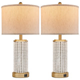 Reaketon 24.5" Farmhouse Table Lamp 3-Way Dimmable Touch Control Table Lamp Set of 2 with for Bedroom Wood Beaded Table Lamp for Living Room Rustic Nightstand Bedside Lamps(2 Bulbs Included) Reaketon