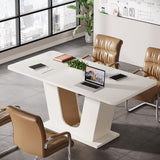 Tribesigns 55-Inch Conference Table, Rectangular Small Meeting Table for 4-6 People, Wood Modern Seminar Table with U-Shaped Base for Office Conference Room, Cream White Tribesigns