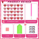 Motipuns 30 Pcs Valentine's Day Heart Diamond Painting Magnets Kits Valentines Diamond Art Fridge Magnet Refrigerator Sticker for Beginners Adults DIY Art Craft Gifts Home Decors Motipuns