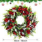 MTSCE Christmas Wreath, Front Door Decoration Wreath Winter Garland Artificial Wreath for House Party Outdoor Indoor Red Black Plaid Wreath-18 Inch MTSCE