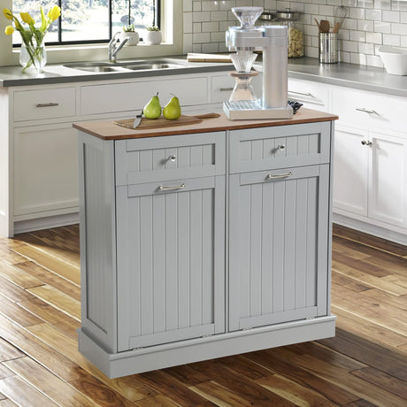 KIGOTY Dual Kitchen Trash Cabinet, Double Tilt Out Trash Can Cabinet with Countertop and Drawer, Free-Standing Pet Proof Recycling Cabinet Garbage Can Holder (Gray, 36" H) KIGOTY