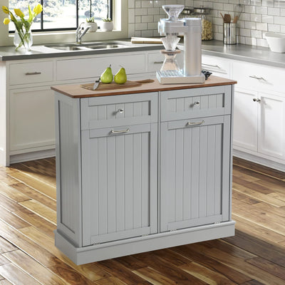 KIGOTY Dual Kitchen Trash Cabinet, Double Tilt Out Trash Can Cabinet with Countertop and Drawer, Free-Standing Pet Proof Recycling Cabinet Garbage Can Holder (Gray, 36" H)