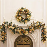 Christmas Wreaths for Front Door with Lights Pre-Lit, Soomeir 24“ Champagne Gold Door Wreath with Ball Ornaments, Battery Operated Holiday Thanksgiving Fall Winter Decor (Gold) Soomeir