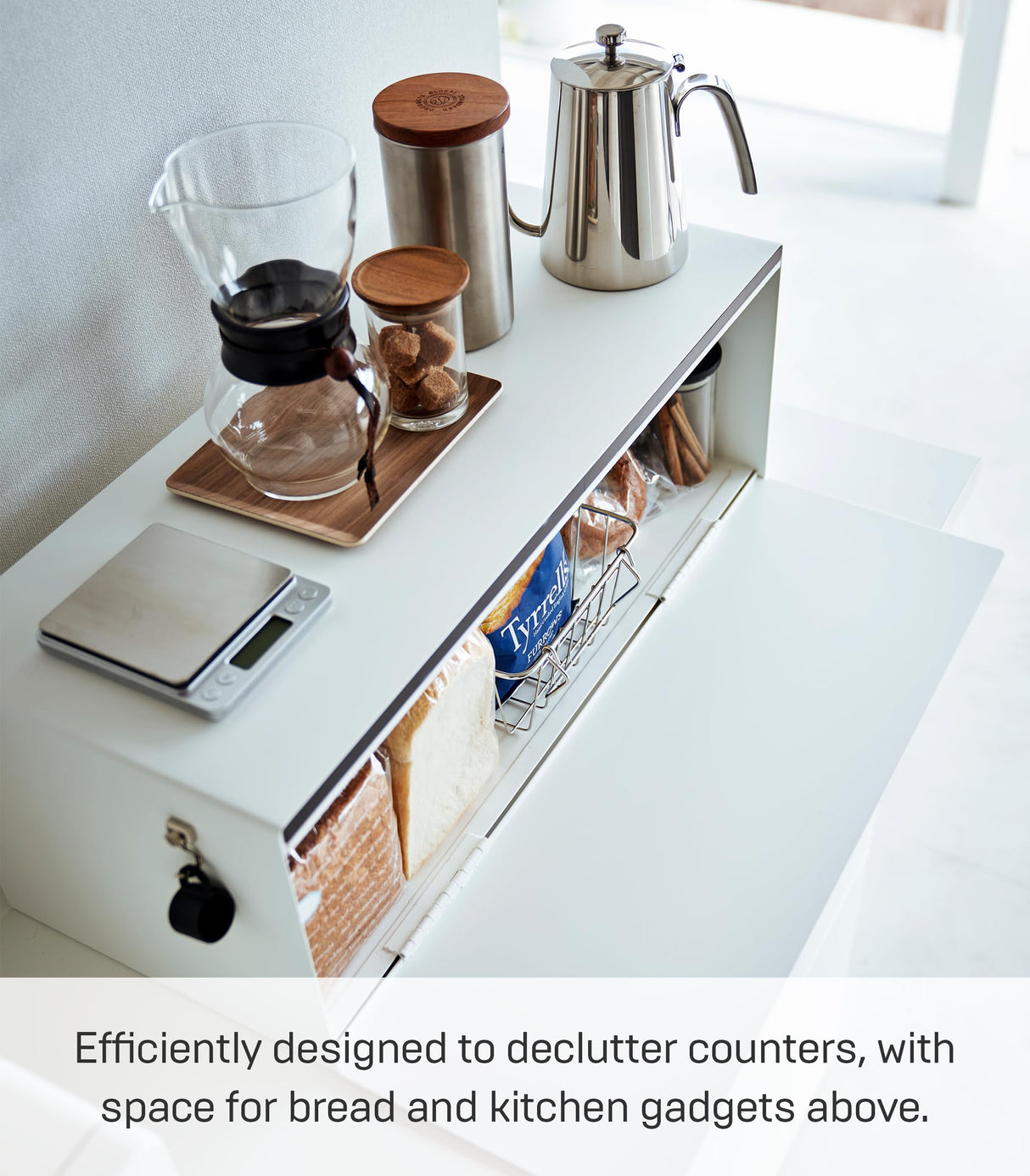 Yamazaki Home Tower Wide Bread Box Keeper Holder Container, Metal Bread Holder Saver, Large Counter Storage - Steel YAMAZAKI