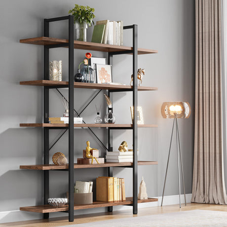 Tribesigns Vintage Industrial 5-Tier Bookshelf - Retro Brown, 72 H x 12 W x 47 L Inches Tribesigns