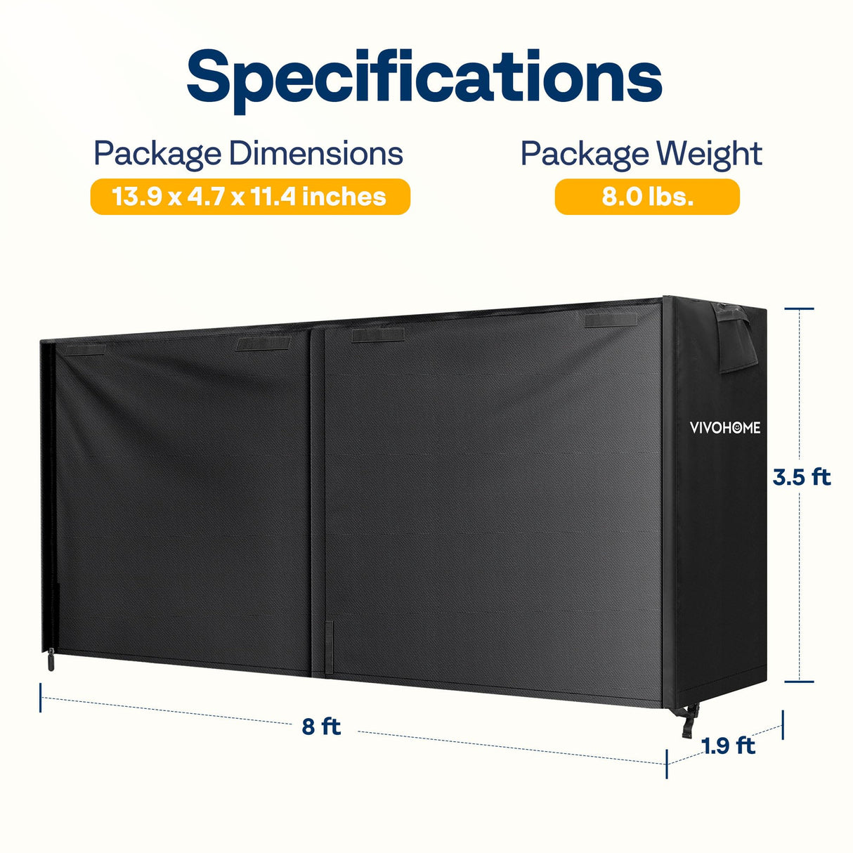 VIVOHOME 8ft Log Rack Cover, Heavy Duty 600D Oxford Outdoor Firewood Storage Cover with Zipper and Hook Loop Tape (Log Rack not Included) VIVOHOME