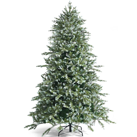 Goplus 8ft Artificial Christmas Tree, Feel Real Unlit Hinged Xmas Spruce Tree w/ 1658 Mixed PE & PVC Branch Tips, Metal Stand, Wintry Indoor Decoration for Holiday Festival Goplus