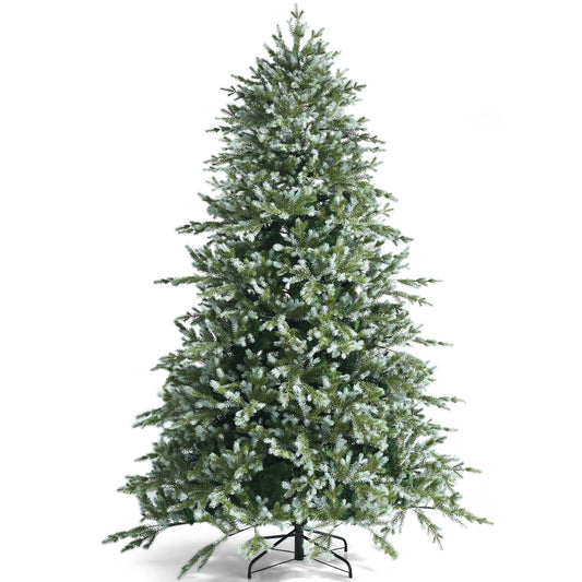 Goplus 8ft Artificial Christmas Tree, Feel Real Unlit Hinged Xmas Spruce Tree w/ 1658 Mixed PE & PVC Branch Tips, Metal Stand, Wintry Indoor Decoration for Holiday Festival