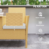Outsunny Rattan Patio Loveseat with Built-in Flip-Top Coffee Table, Outdoor Wicker Sofa with Hidden Storage and Cushions for Balcony, Garden, Lawn, Backyard, Khaki Outsunny