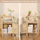 Lerliuo Rattan Nightstand, Boho Side End Table with Handmade Natural Rattan Decorated Door and Open Shelf, Wood Accent Night Stand with Storage, Bedside tables for Bedroom, Living Room (Natural) Lerliuo