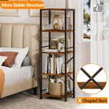 Furologee 5 Tier Tall Bookshelf, Rustic Narrow Bookcase, Display Standing Shelf Units, Metal and Wood Storage Shelves Organizer for Bedroom, Living Room, Home Office, Entryway, Kitchen, Rustic Brown Furologee